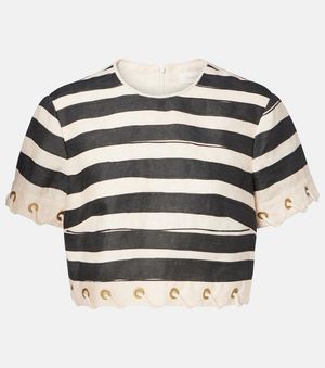 Zimmermann Rebellion Striped Linen Crop Top - Black