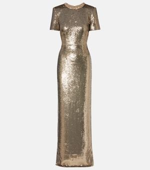 Roland Mouret Crystal-Embellished Sequined Gown - Natural