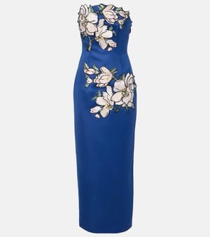 LEO LIN Ava Floral-Applique Strapless Midi Dress - Blue