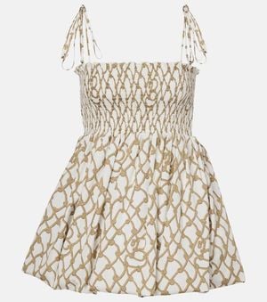 Burberry Knot Shirred Cotton Minidress - Natural