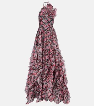 Carolina Herrera Floral Halterneck Ruffled Gown - Purple
