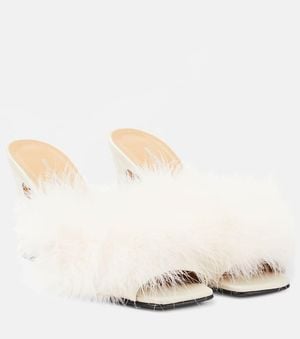 Maison Margiela Feather-Embellished Mules - Natural