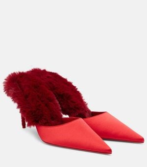 Christian Louboutin Mules Km Fur 85 Aus Satin - Rot