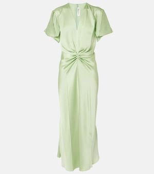 Victoria Beckham Gathered Crepe Satin Midi Dress - Green