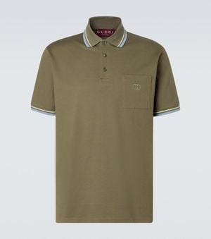 Gucci Cotton-Blend Pique Polo Shirt - Green