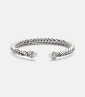 David Yurman Cable Flex 925 Sterling Bracelet With Diamonds And Pearls - Metallic