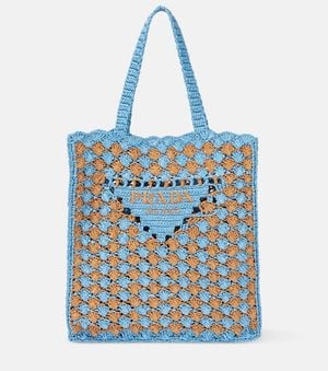 Prada Two-Tone Raffia Shopping Bag - Blue