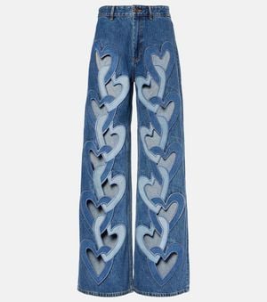 Area Cutout High-Rise Wide-Leg Jeans - Blue