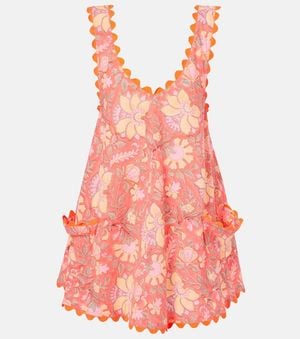 Juliet Dunn Floral Scalloped Cotton Minidress - Pink
