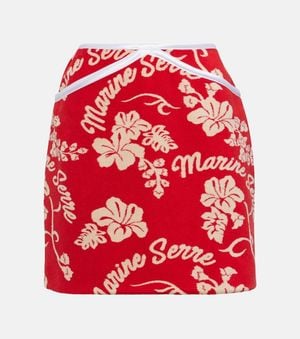Marine Serre Leather-Trimmed Jacquard Miniskirt - Red