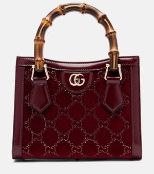 Gucci Diana Gg Crystal Velvet Tote Bag - Red