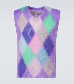 ERL Checked Mohair-Blend Sweater Vest - Purple