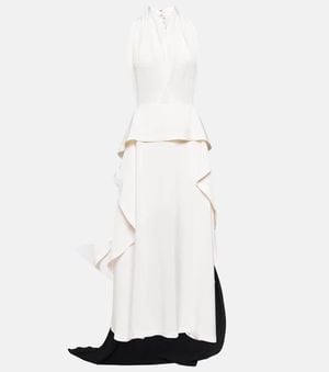 Victoria Beckham Cutout Halterneck Satin And Crepe Gown - White