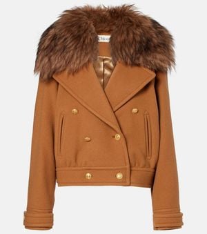 Chloé Cropped Shearling-Trimmed Wool-Blend Coat - Brown