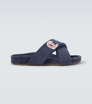 Christian Louboutin Bizzu Embroidered Logo Slides - Blue