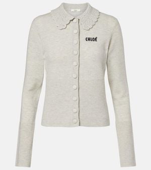 Chloé Cardigan En Laine A Logo - Blanc