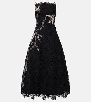 Costarellos Embroidered Lace Midi Dress - Black