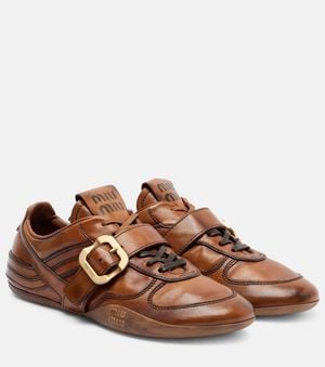 Miu Miu Logo Leather Sneakers - Brown