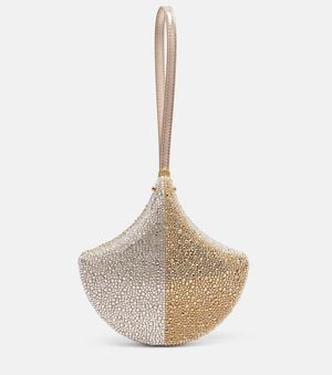 BVLGARI Ginkgo Crystal-Embellished Suede Clutch - White
