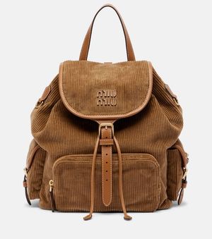 Miu Miu Leather-Trimmed Corduroy Backpack - Brown