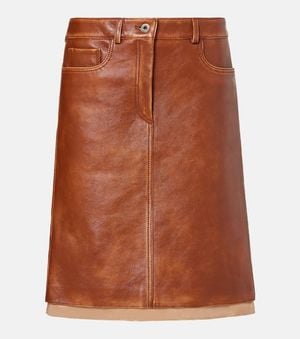 Miu Miu Leather Midi Skirt - Brown
