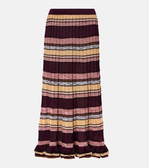 Ulla Johnson Seraphine Striped Pleated Midi Skirt - Red