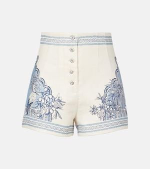 ALÉMAIS Bermudas Villa Romantica De Lino Estampadas - Azul