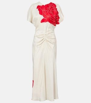 Victoria Beckham Gathered Floral Midi Dress - White