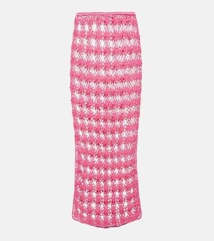 Anna Kosturova Rosette Crochet Cotton Maxi Skirt - Pink