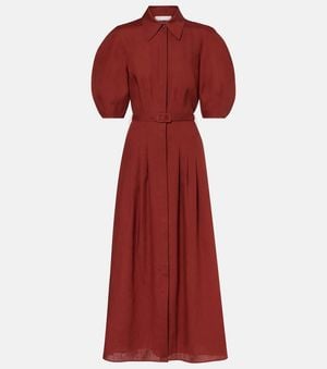 Gabriela Hearst Maude Belted Linen Shirt Dress - Red