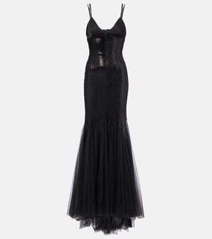 David Koma Sequined Tulle And Satin Gown - Black