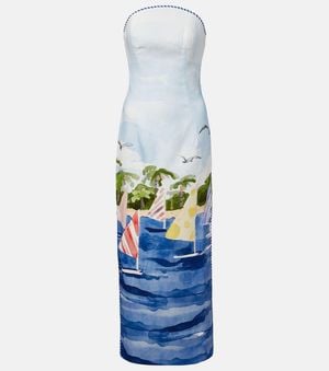 LEO LIN Ava Printed Linen Bustier Dress - White