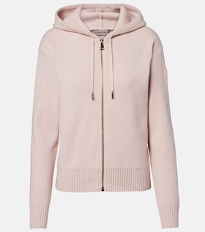 Moncler Cardigan De Lana Y Cachemir Con Capucha - Rosa