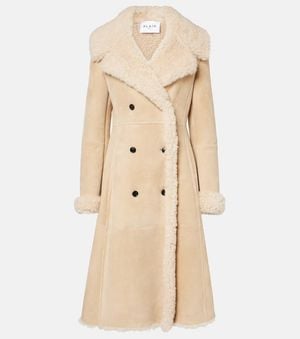 Alaïa Mantel Aus Veloursleder Mit Shearling - Natur