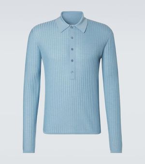 Saint Laurent Wool, Cashmere, And Silk Polo Shirt - Blue