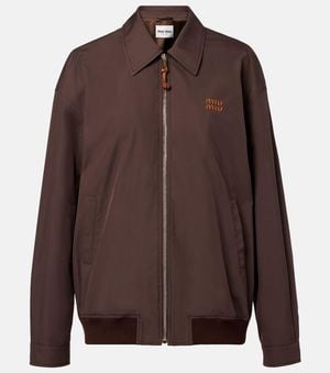 Miu Miu Logo Cotton-Blend Blouson - Brown
