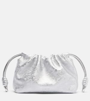 Loewe Flamenco Mini Metallic Leather Clutch - White