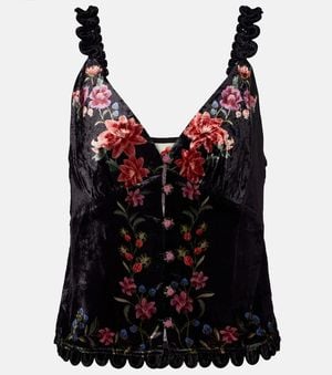 FARM Rio Floral Velvet Top - Red