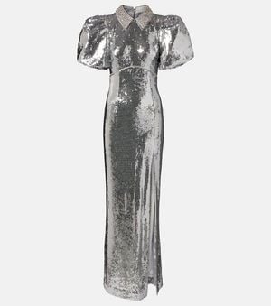 Rebecca Vallance Olympia Sequined Puff-Sleeve Gown - White