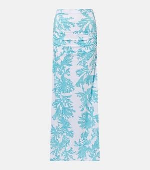 Alexandra Miro Gia Printed Jersey Maxi Skirt - Blue