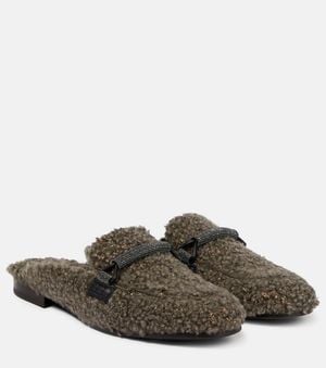 Brunello Cucinelli Verzierte Slippers Aus Shearling - Braun