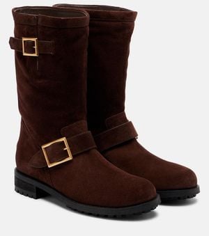Jimmy Choo Biker Suede Mid-Calf Boots - Brown
