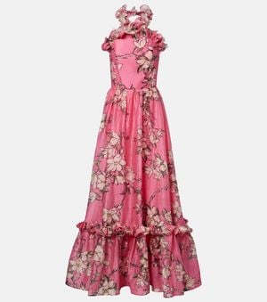 LEO LIN Isabelle Floral Ruffled Linen-Blend Gown - Red