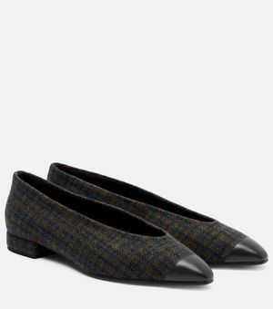 Loro Piana Rebecca Leather-Trimmed Tweed Ballet Flats - Black