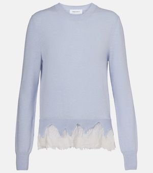 McQueen Pullover Aus Wolle Und Kaschmir Mit Spitze - Blau