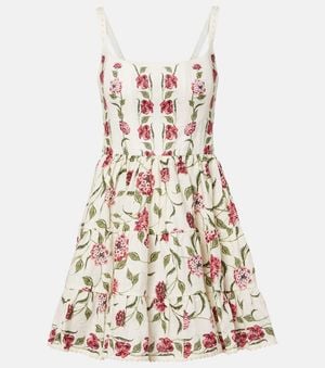 Agua Bendita Vestido Corto Granadilla De Lino Floral - Blanco