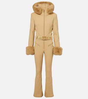 Goldbergh Vita Faux Fur-Trimmed Down Ski Jumpsuit - Natural
