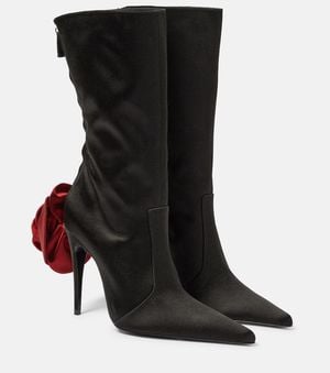 Magda Butrym Bottes En Satin A Fleurs - Noir