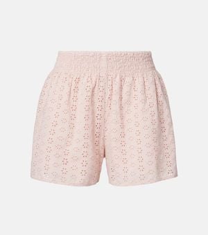 Velvet Iris Embroidered Cotton Poplin Shorts - Pink