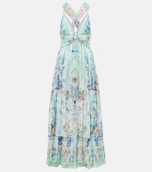 CAMILLA Crystal-Embellished Silk Maxi Dress - Blue
